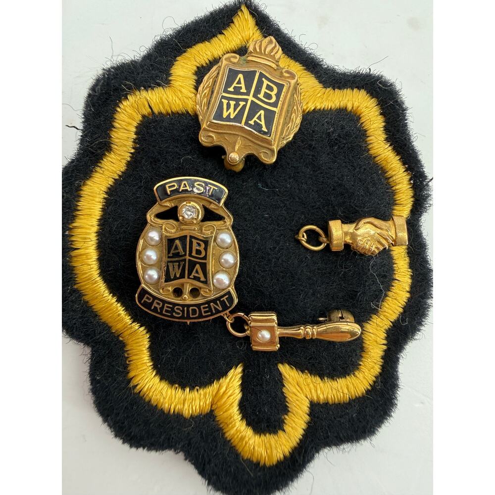 ABWA Past President 12K Gold Filled Pin Set 4 Piece Vintage Business Women Patch